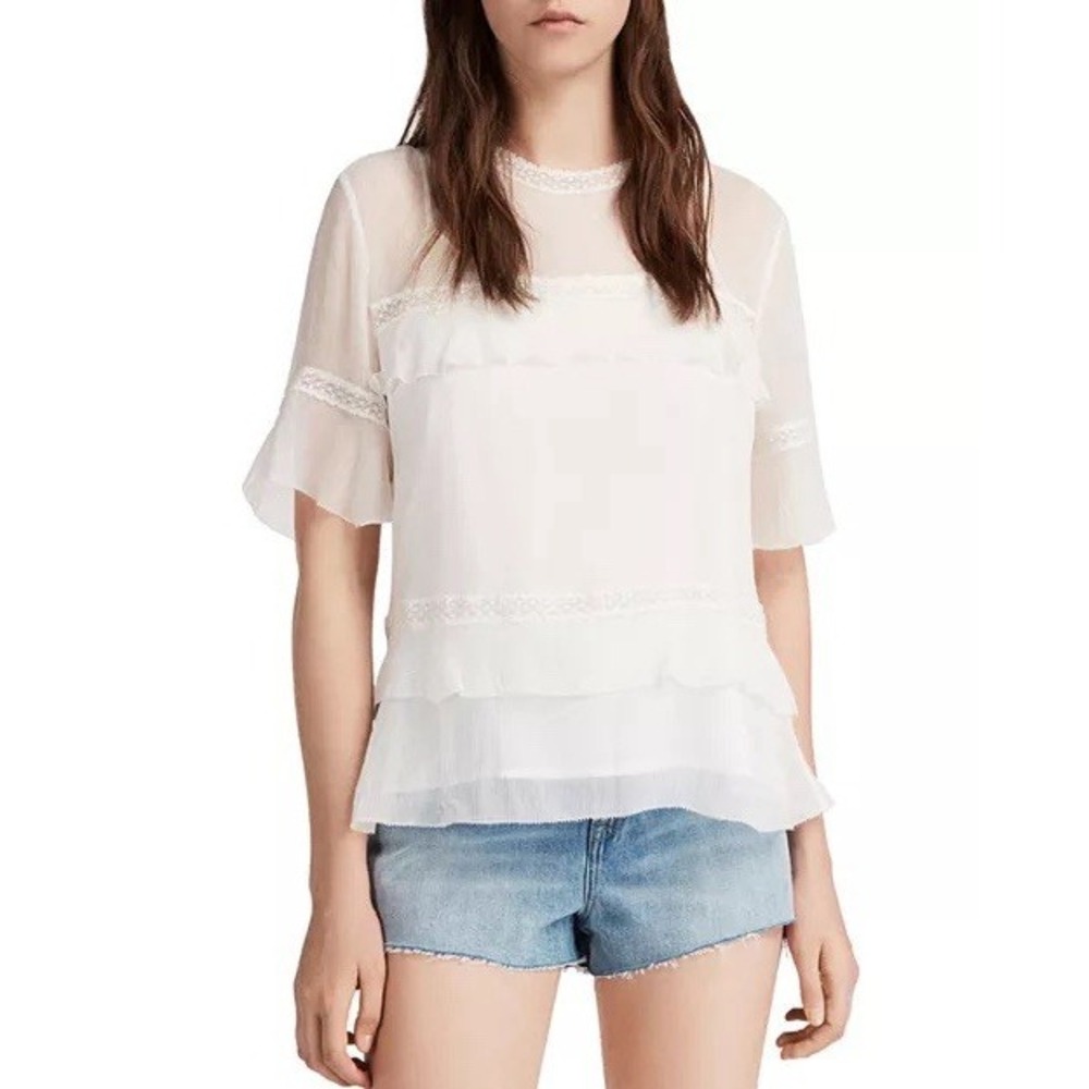 Allsaints Selima Eboshi Ruffled Top Women's Size 2